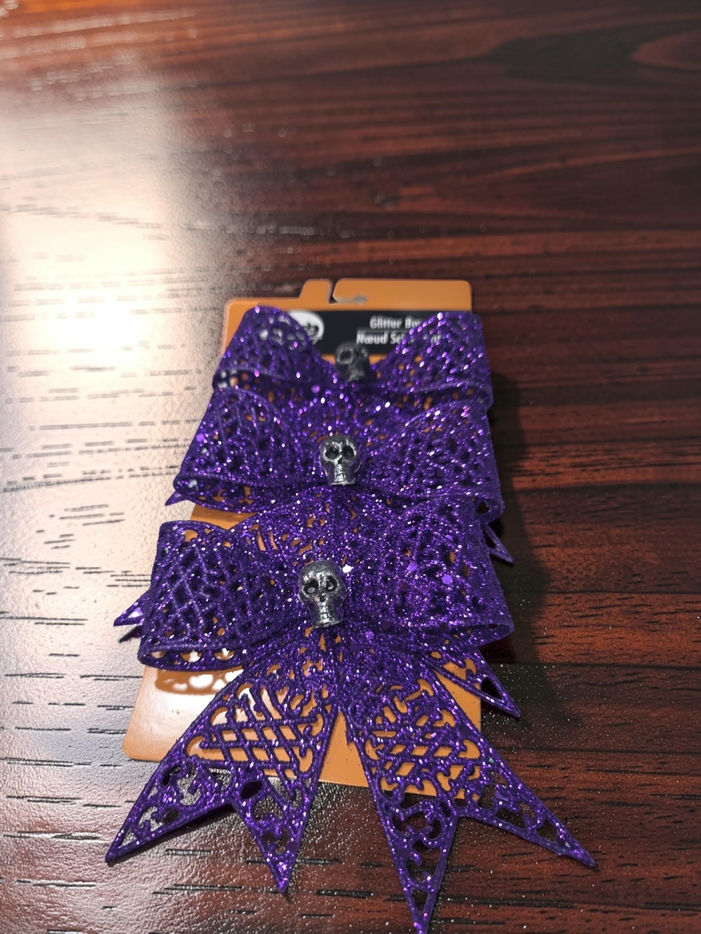 Purple Glitter Skull Bow